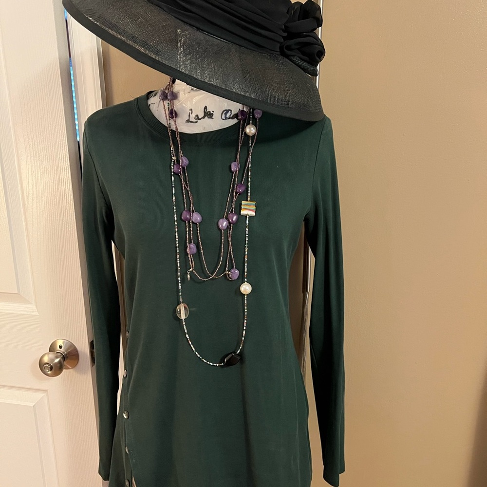 New Theory Pima cotton/spandex Button Front  Perry Knit Tee Green L $195